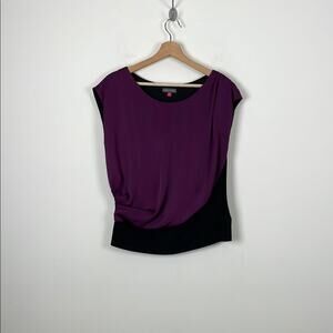Vince Camuto Women's M Sleeveless Silky Ruched Side Soft Purple and Black Top